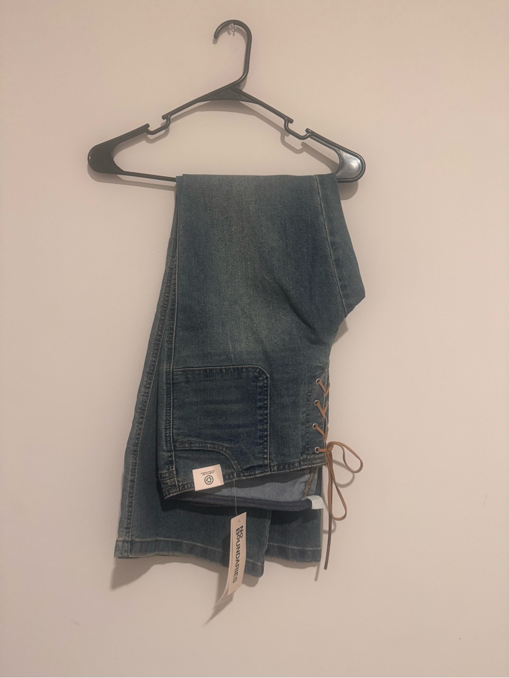 No Boundaries Blue Straight-Leg Jeans with Lace-Up Side
